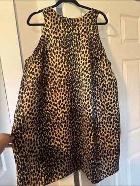 Leopard Print Midi Swing Dress in Tan and Black